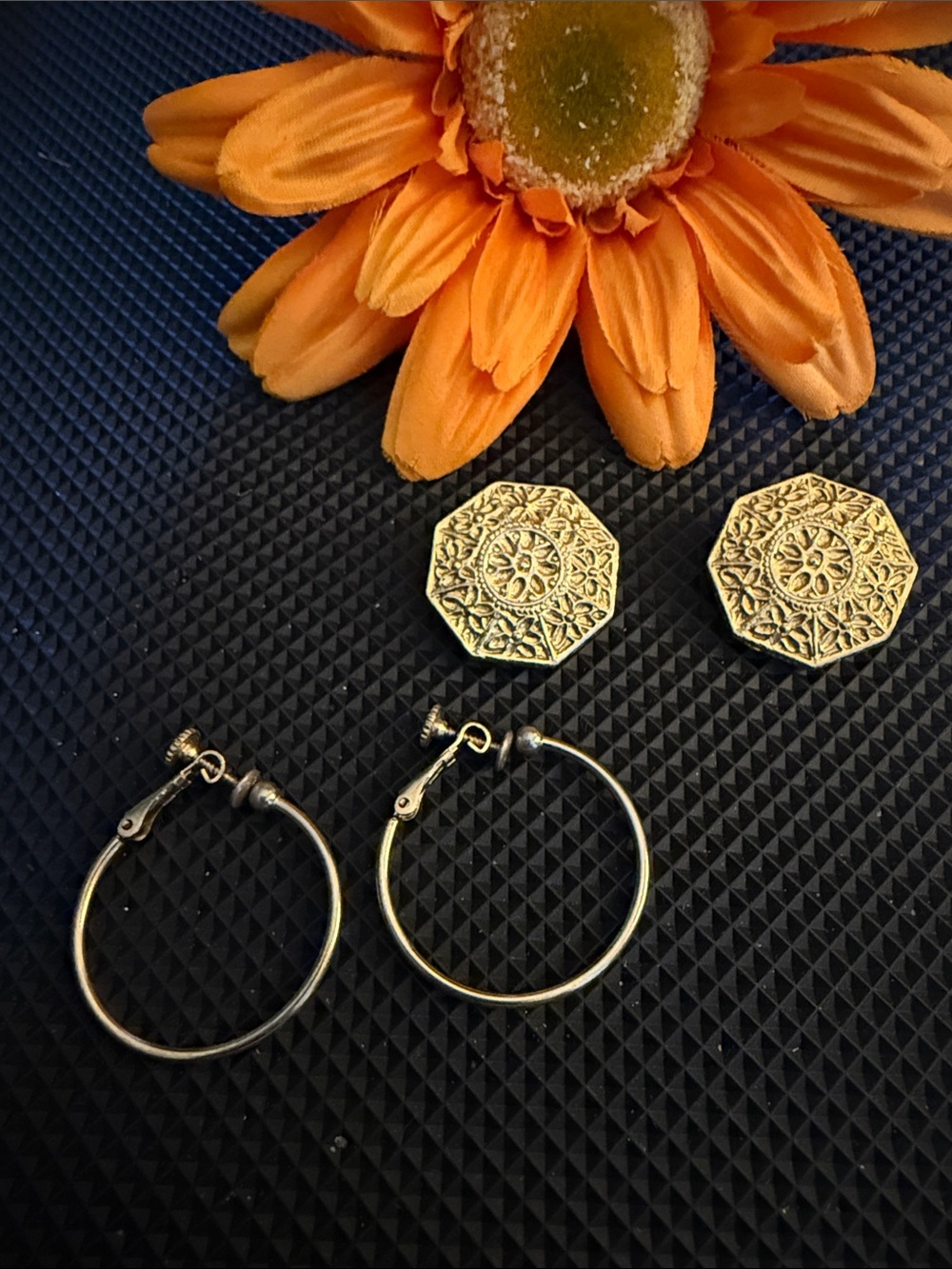 Gold-Tone Octagonal Studs and Hoop Earring Set - Women's Jewelry
